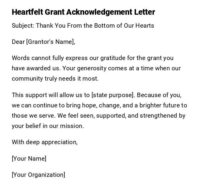Heartfelt Grant Acknowledgement Letter Heartfelt Grant Acknowledgement Letter