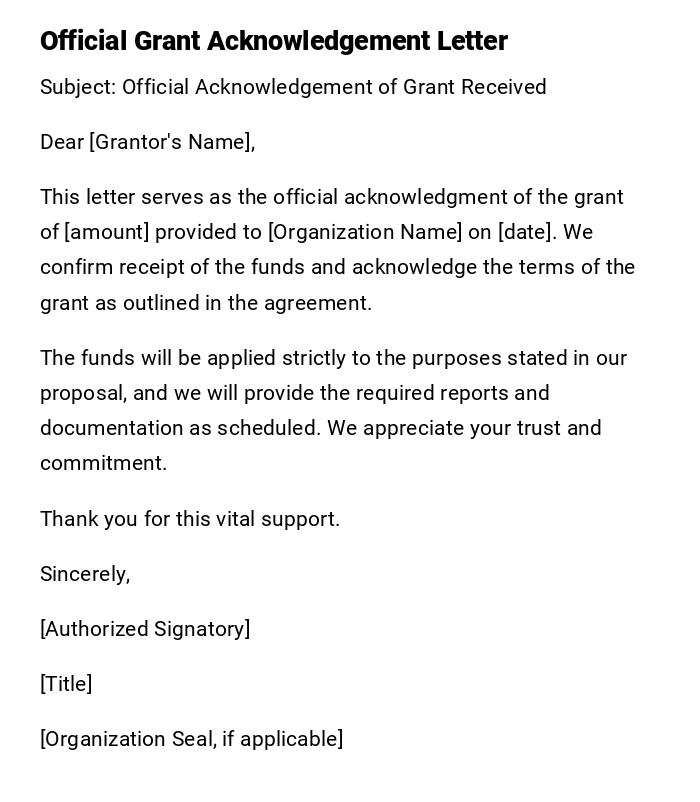 Official Grant Acknowledgement Letter Official Grant Acknowledgement Letter