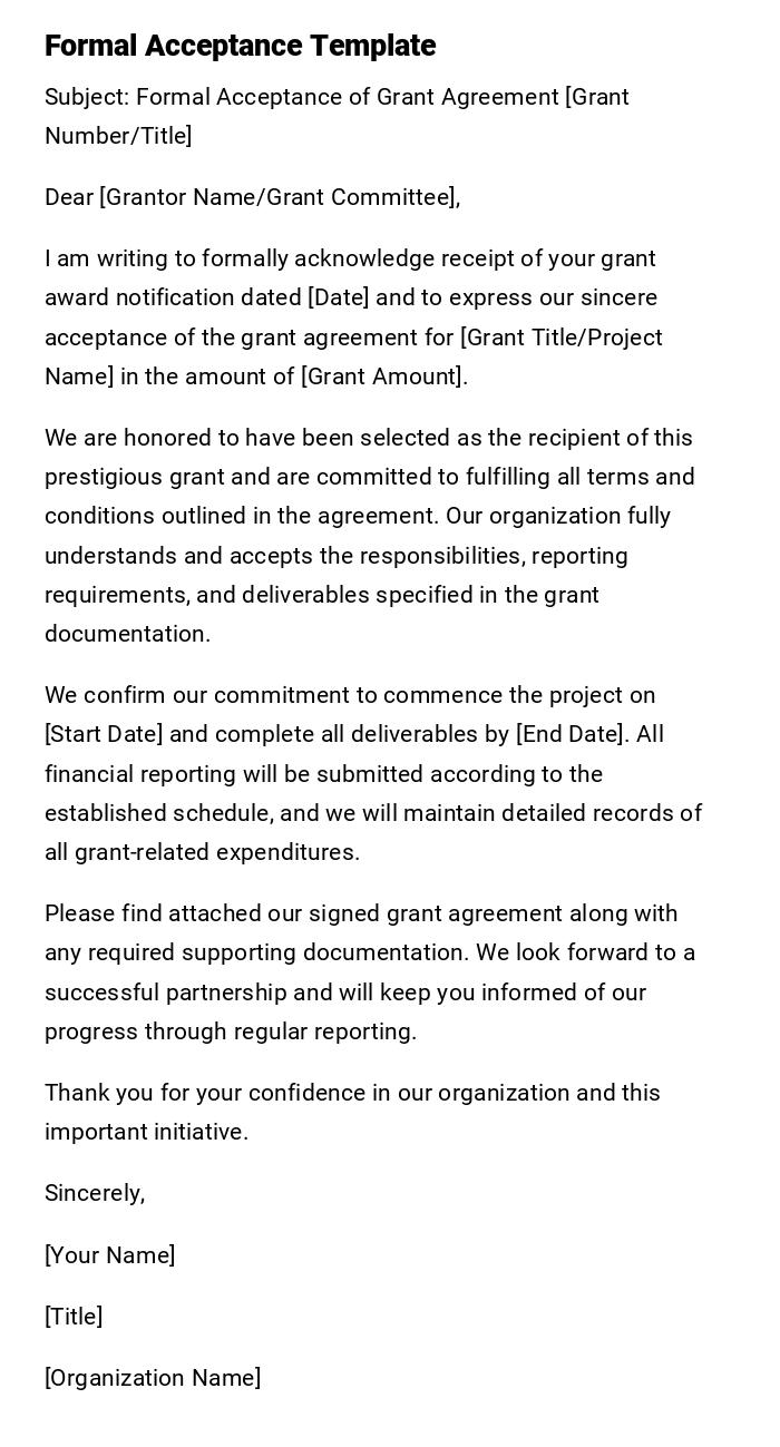 Formal Acceptance Template Formal Acceptance Template