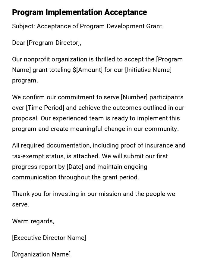 Program Implementation Acceptance Program Implementation Acceptance