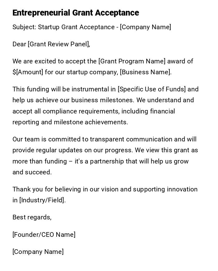 Entrepreneurial Grant Acceptance Entrepreneurial Grant Acceptance
