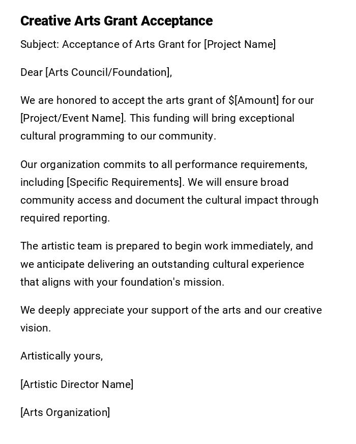 Creative Arts Grant Acceptance Creative Arts Grant Acceptance