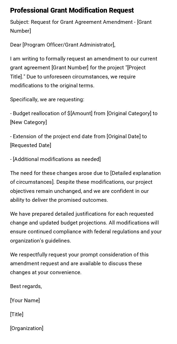 Professional Grant Modification Request Professional Grant Modification Request