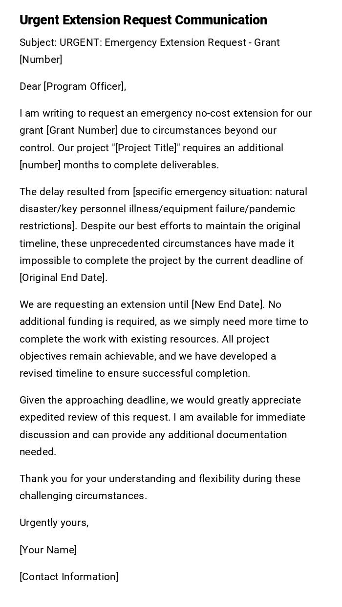 Urgent Extension Request Communication Urgent Extension Request Communication