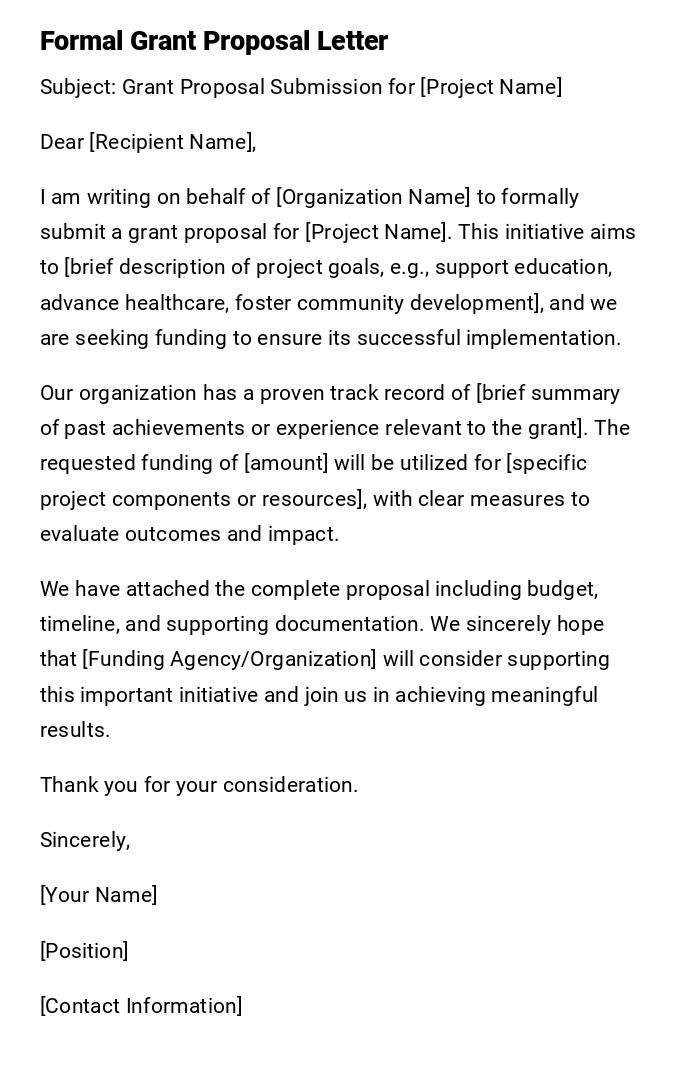Formal Grant Proposal Letter Formal Grant Proposal Letter