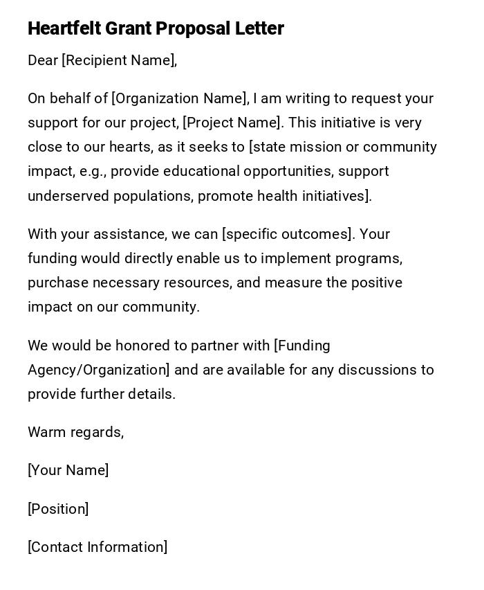 Heartfelt Grant Proposal Letter Heartfelt Grant Proposal Letter