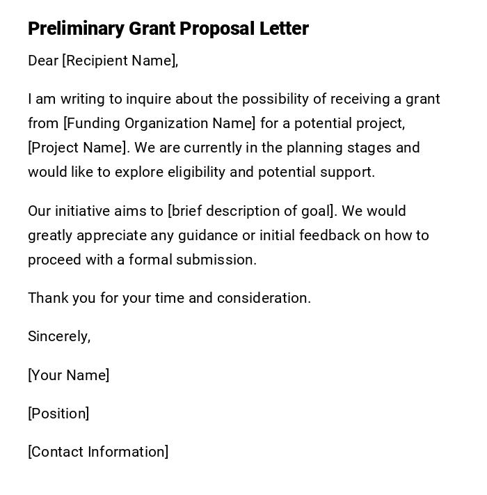 Preliminary Grant Proposal Letter Preliminary Grant Proposal Letter