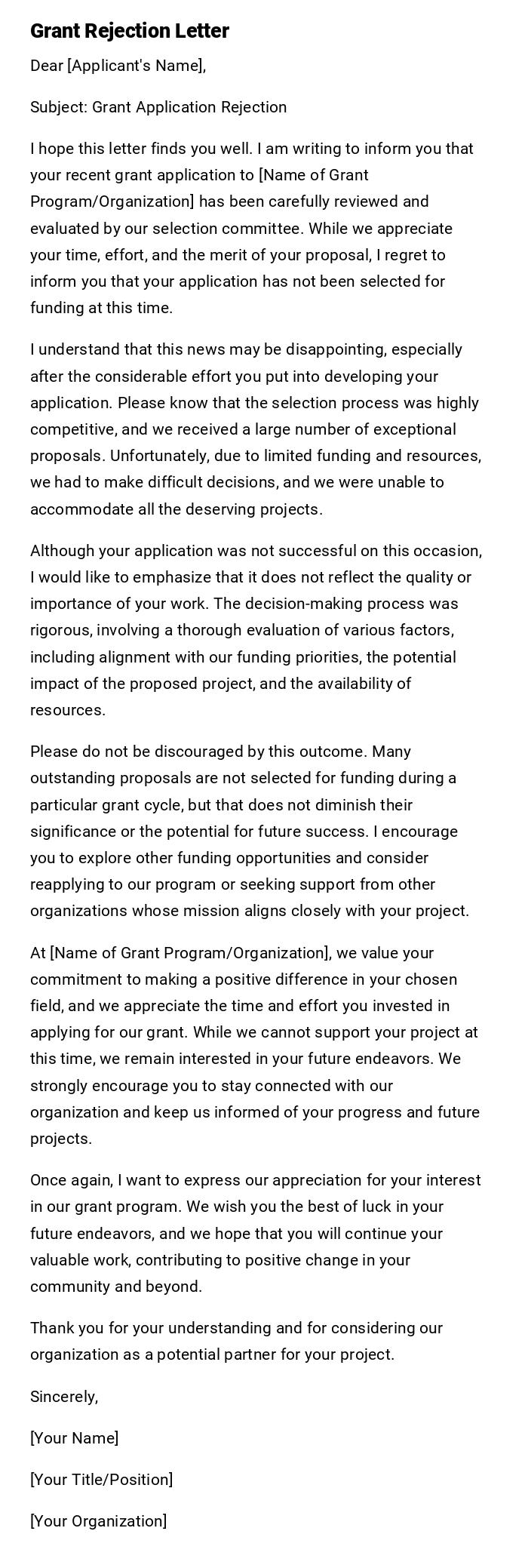 Grant Rejection Letter