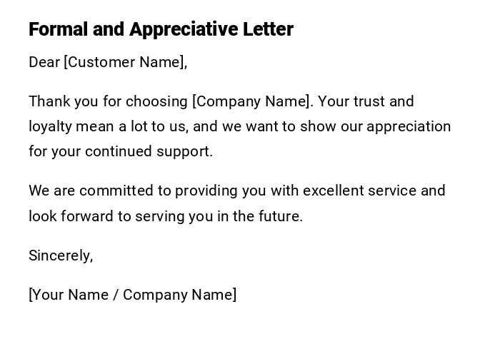 Formal and Appreciative Letter Formal and Appreciative Letter