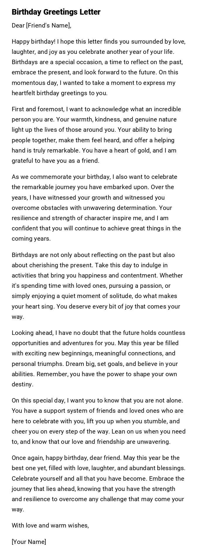 Birthday Greetings Letter Birthday Greetings Letter
