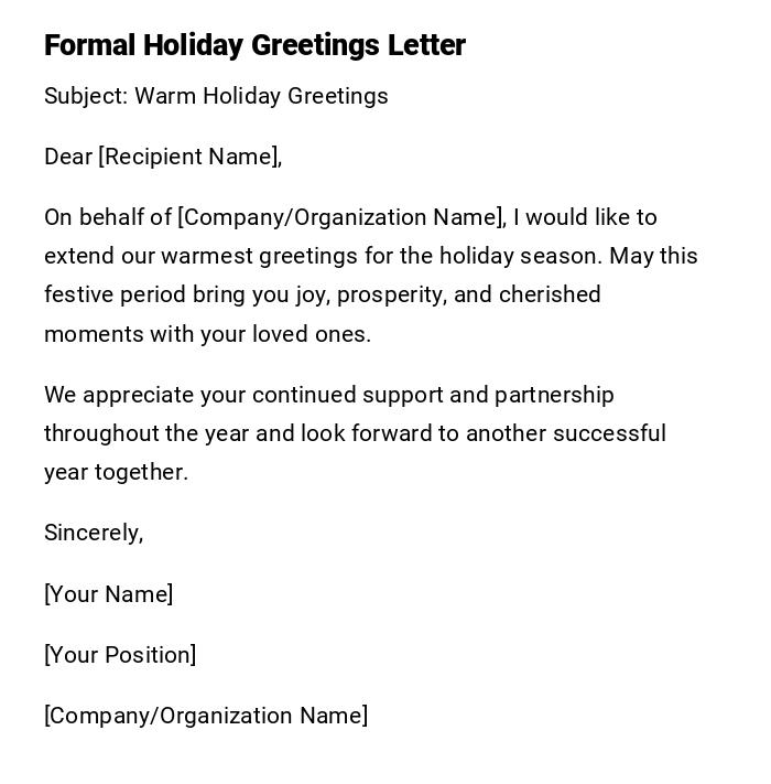 Formal Holiday Greetings Letter Formal Holiday Greetings Letter