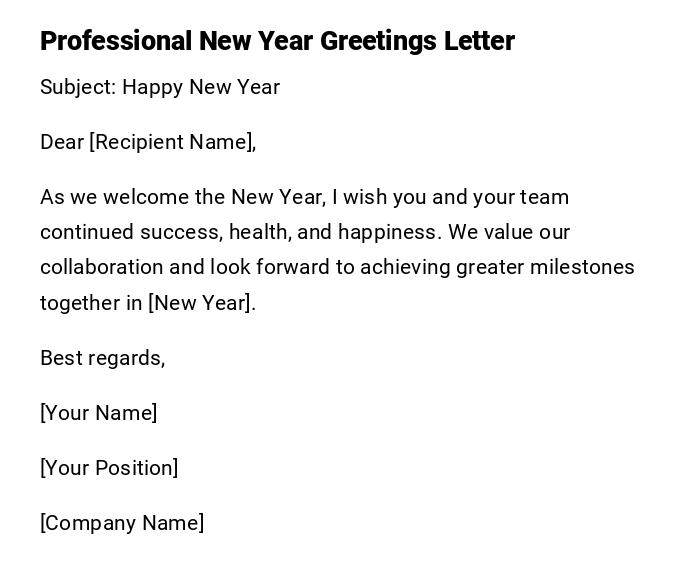 Professional New Year Greetings Letter Professional New Year Greetings Letter