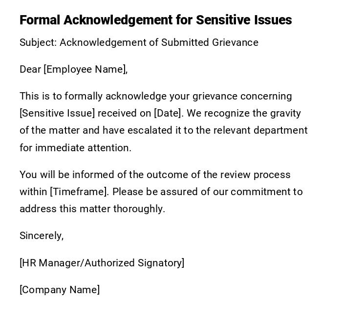 Formal Acknowledgement for Sensitive Issues Formal Acknowledgement for Sensitive Issues
