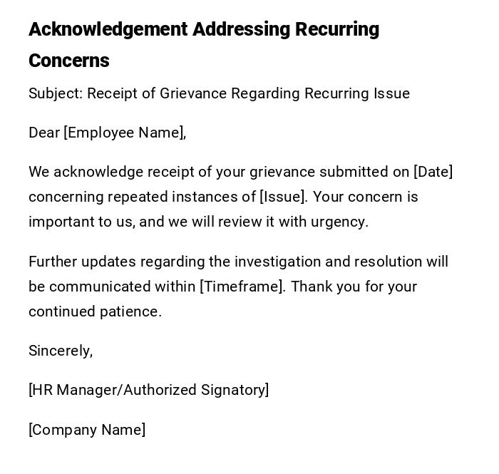 Acknowledgement Addressing Recurring Concerns Acknowledgement Addressing Recurring Concerns