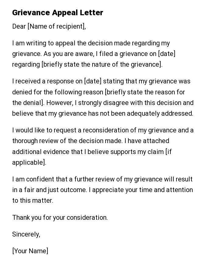 Grievance Appeal Letter