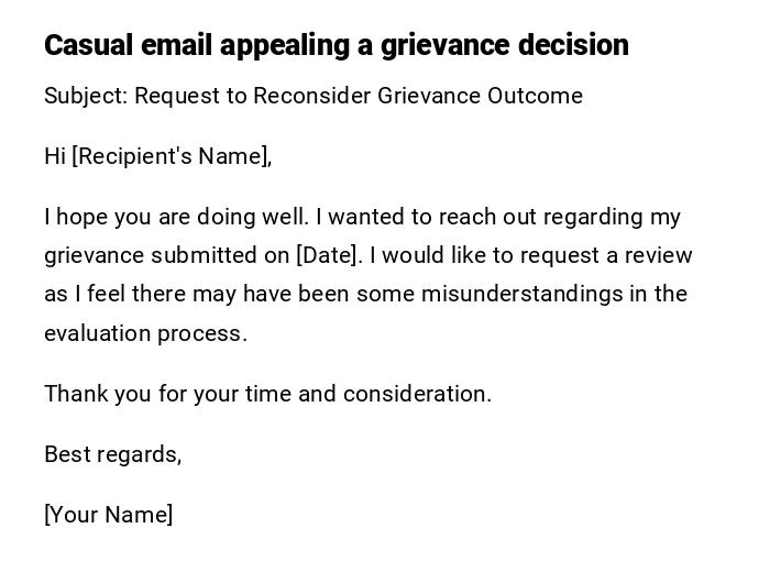 Casual email appealing a grievance decision Casual email appealing a grievance decision