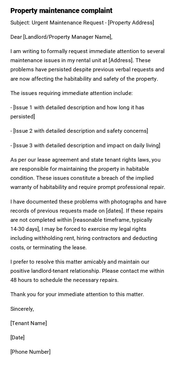 Property maintenance complaint Property maintenance complaint