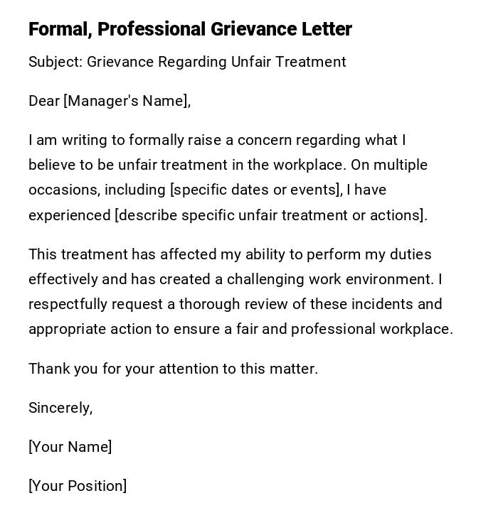 Formal, Professional Grievance Letter Formal, Professional Grievance Letter