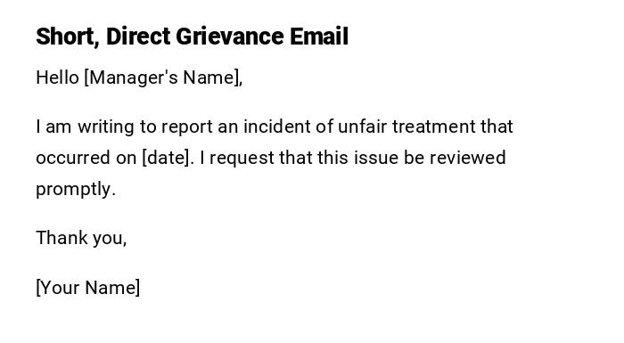 Short, Direct Grievance Email Short, Direct Grievance Email