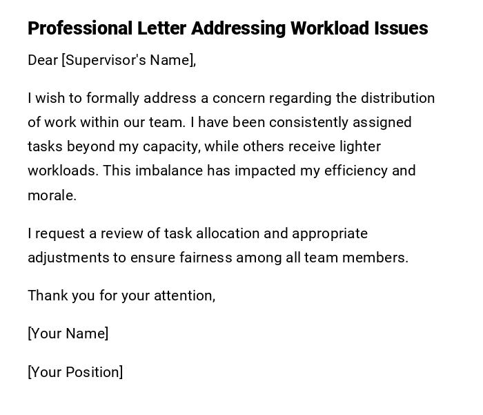 Professional Letter Addressing Workload Issues Professional Letter Addressing Workload Issues