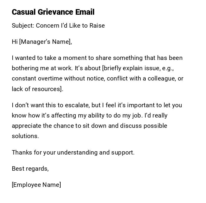Casual Grievance Email Casual Grievance Email