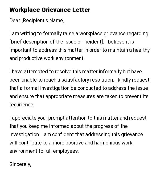 Workplace Grievance Letter