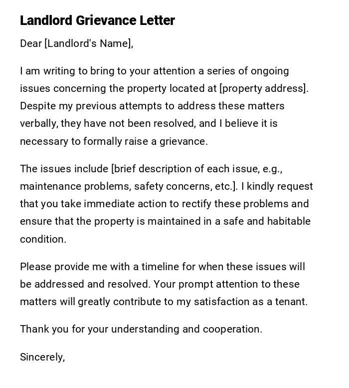 Landlord Grievance Letter