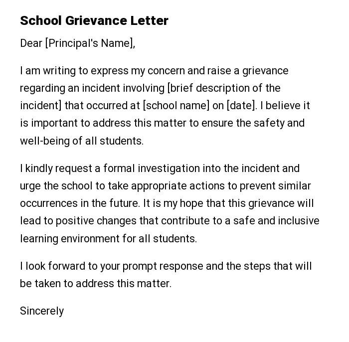School Grievance Letter