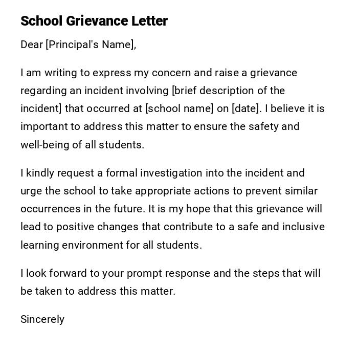 School Grievance Letter