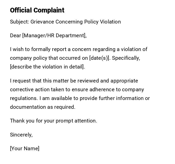 Official Complaint Official Complaint