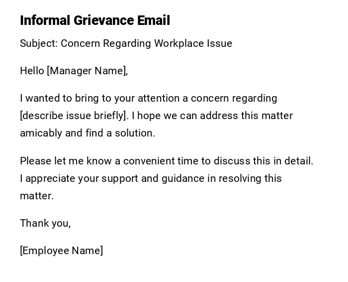 Informal Grievance Email Informal Grievance Email