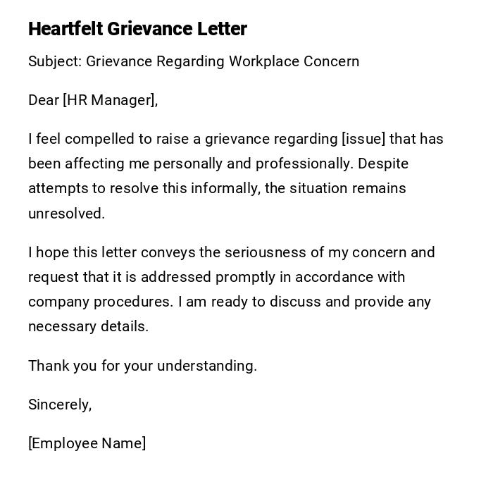 Heartfelt Grievance Letter Heartfelt Grievance Letter