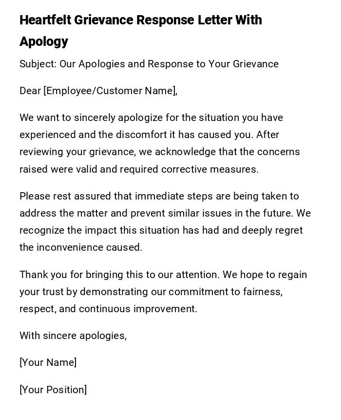 Heartfelt Grievance Response Letter With Apology Heartfelt Grievance Response Letter With Apology