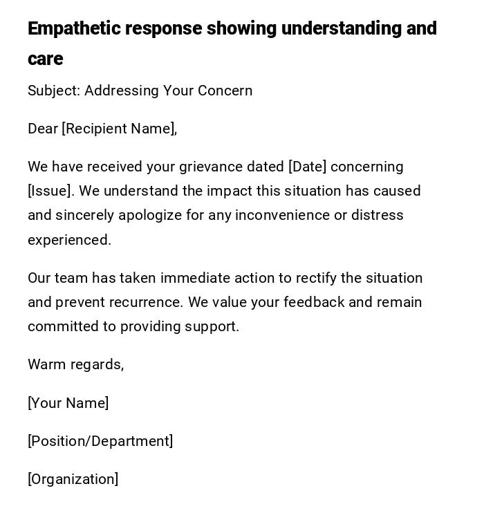 Empathetic response showing understanding and care Empathetic response showing understanding and care
