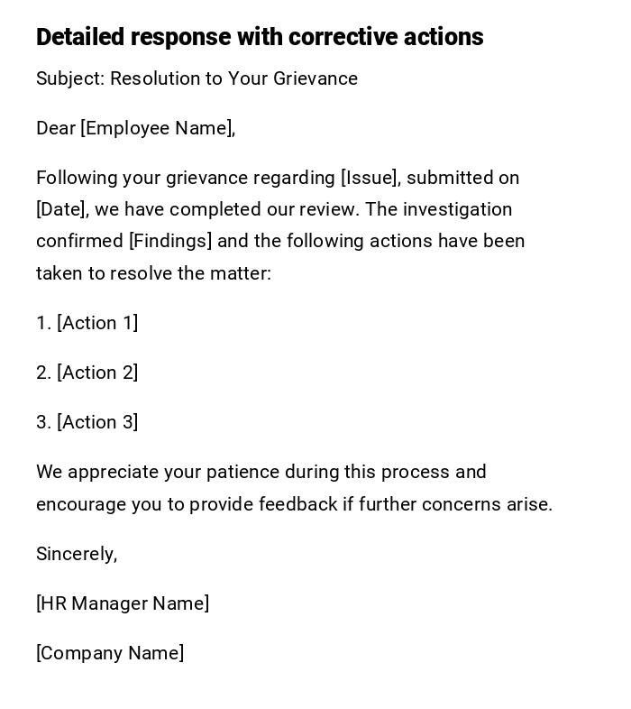 Detailed response with corrective actions Detailed response with corrective actions