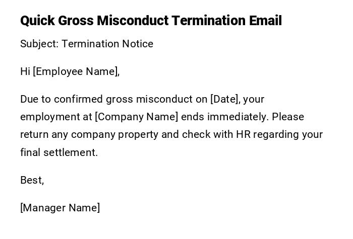 Quick Gross Misconduct Termination Email Quick Gross Misconduct Termination Email