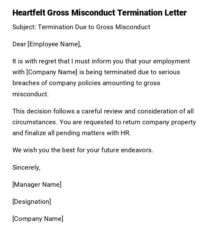 Heartfelt Gross Misconduct Termination Letter Heartfelt Gross Misconduct Termination Letter