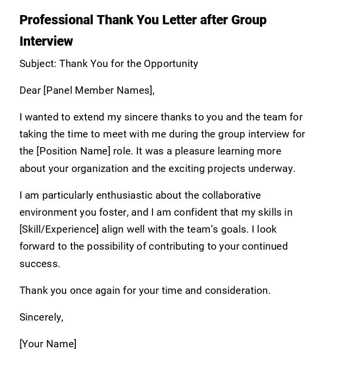 Professional Thank You Letter after Group Interview Professional Thank You Letter after Group Interview