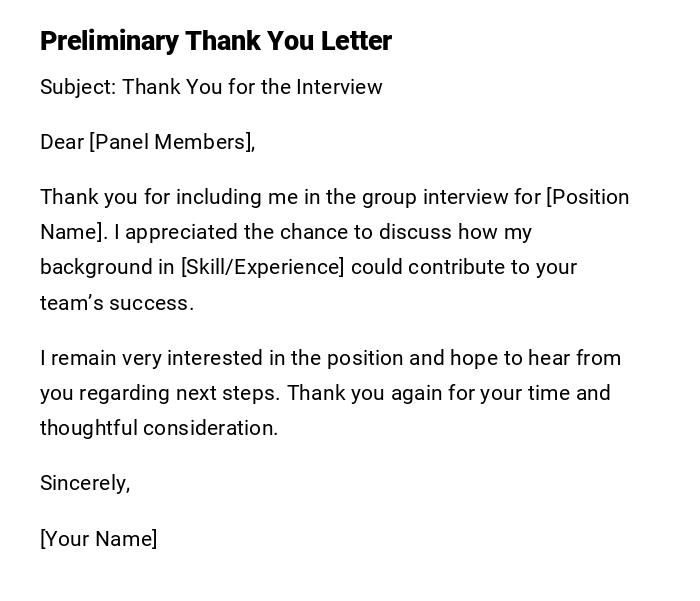 Preliminary Thank You Letter Preliminary Thank You Letter