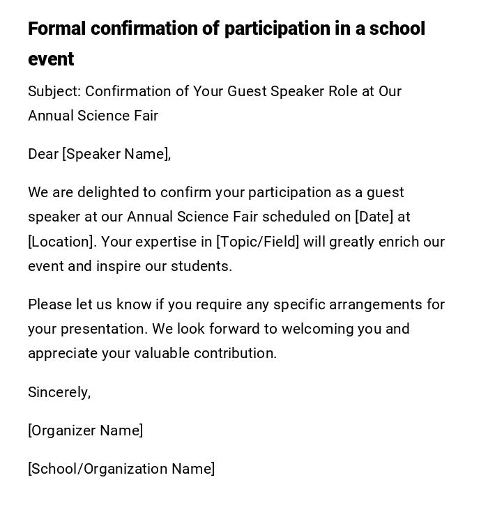 Formal confirmation of participation in a school event