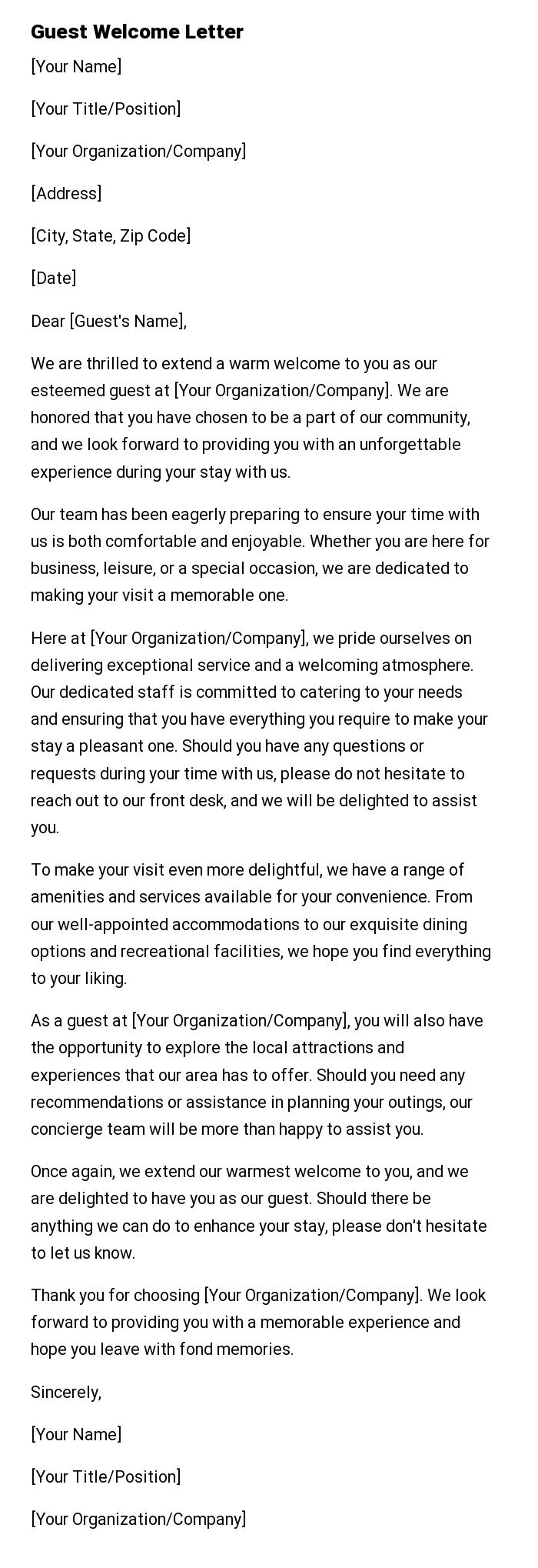Guest Welcome Letter