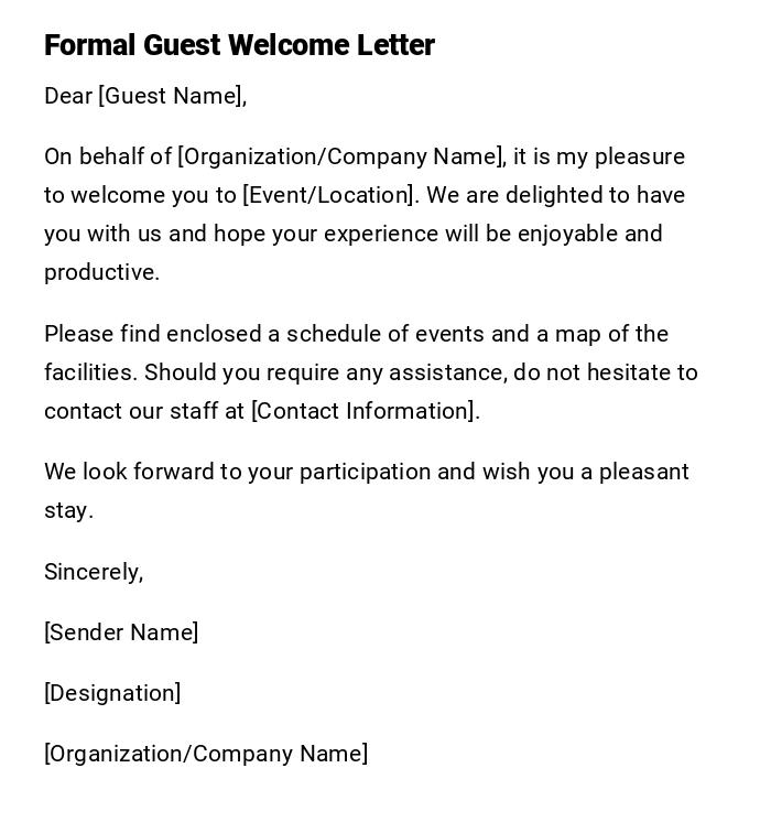 Formal Guest Welcome Letter Formal Guest Welcome Letter
