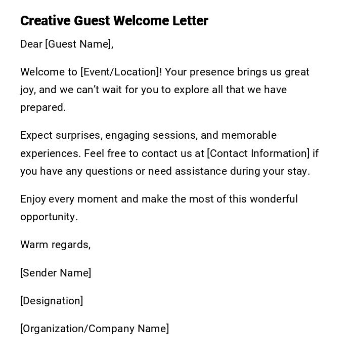 Creative Guest Welcome Letter Creative Guest Welcome Letter