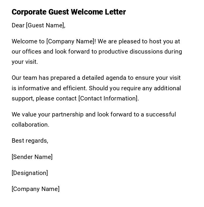 Corporate Guest Welcome Letter Corporate Guest Welcome Letter