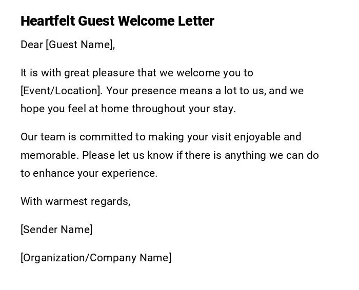 Heartfelt Guest Welcome Letter Heartfelt Guest Welcome Letter