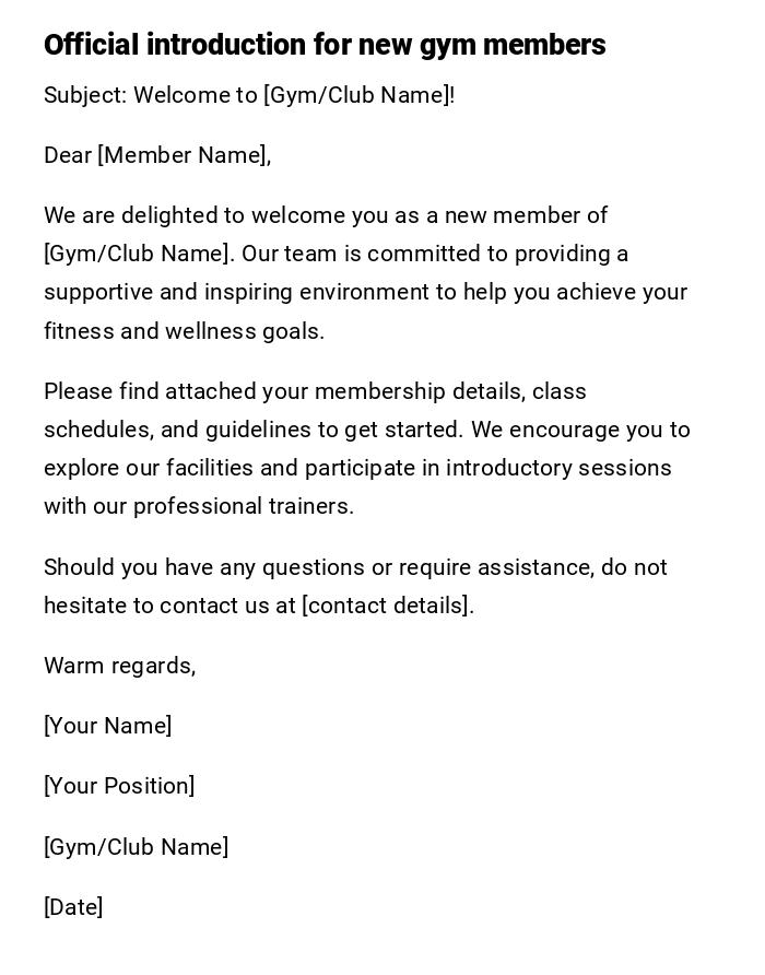 Official introduction for new gym members