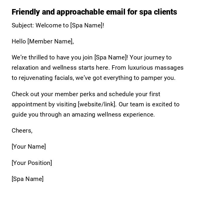 Friendly and approachable email for spa clients