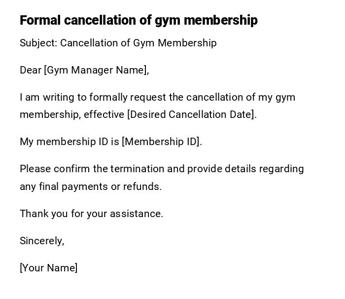 Formal cancellation of gym membership