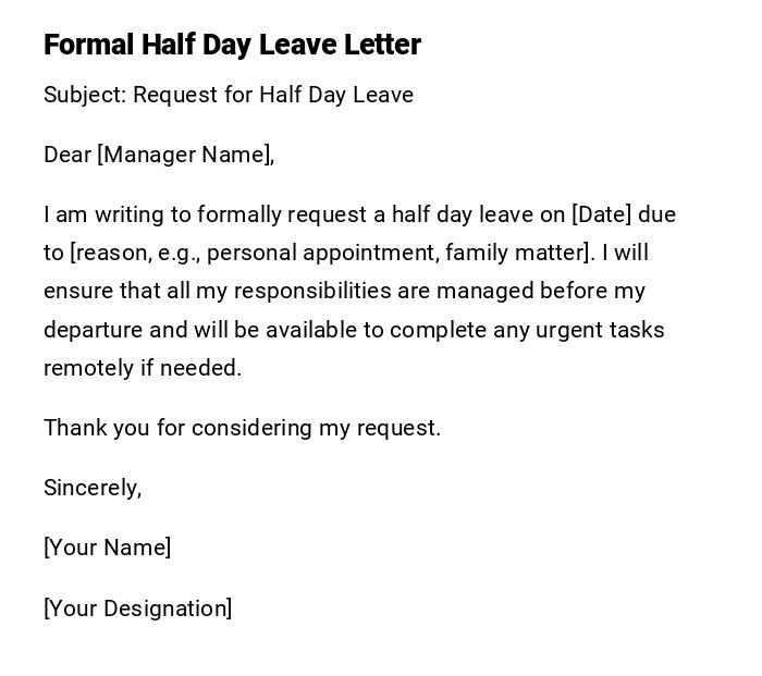 Formal Half Day Leave Letter Formal Half Day Leave Letter