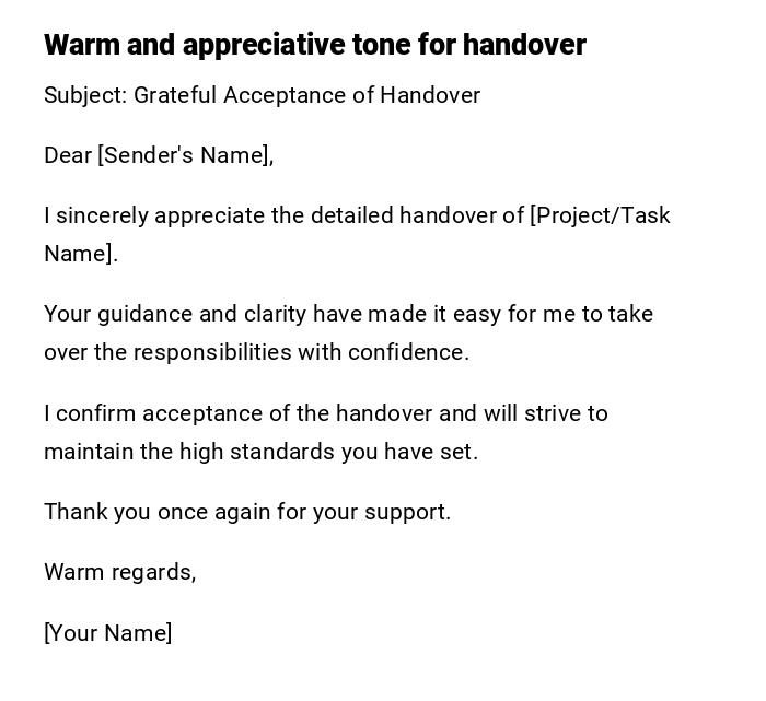 Warm and appreciative tone for handover Warm and appreciative tone for handover